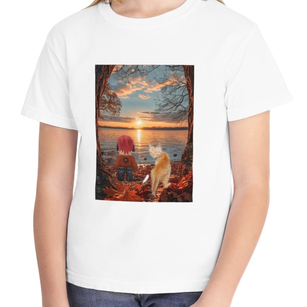 Tricou personalizat alb, copii/adulti, design Lucas Roblox si pisica, modal, diverse marimi 1