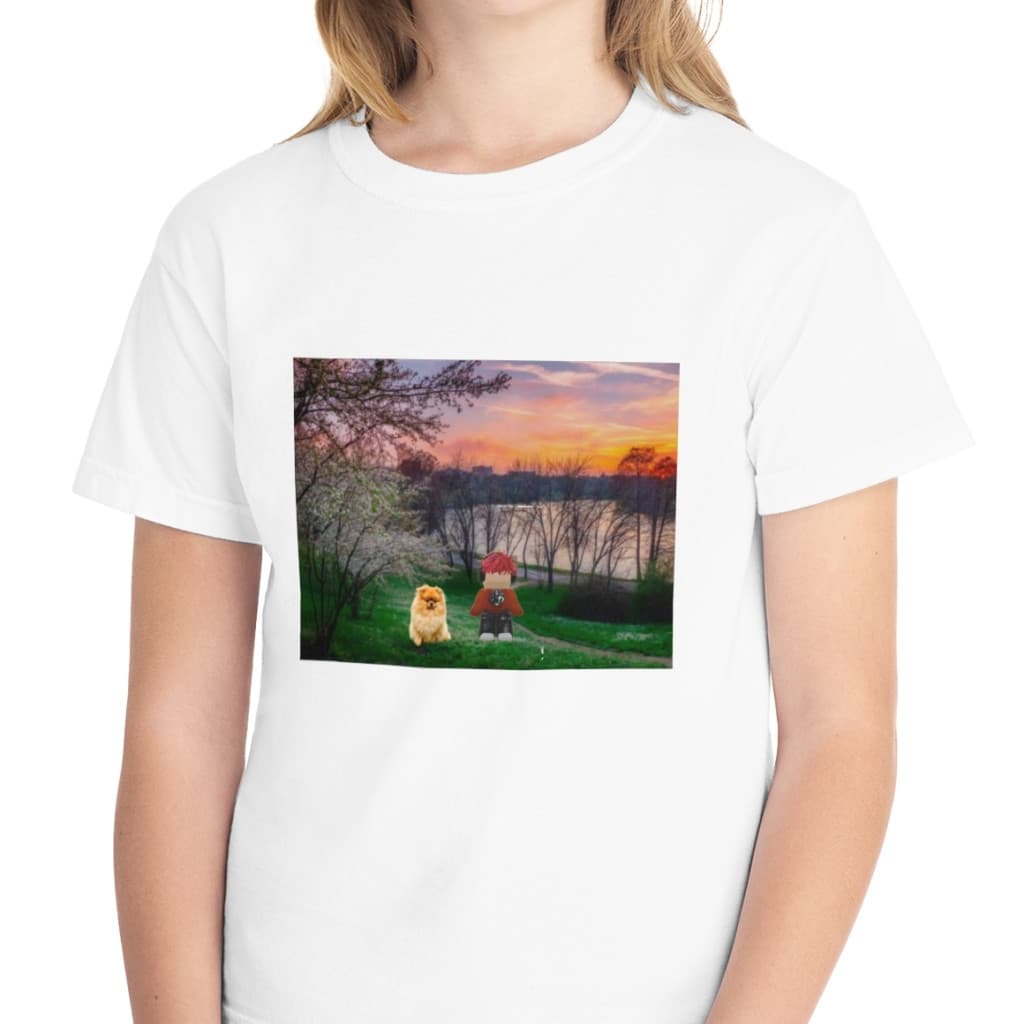 Tricou personalizat alb, copii/adulti, design Lucas Roblox si catelul, modal, diverse marimi 1