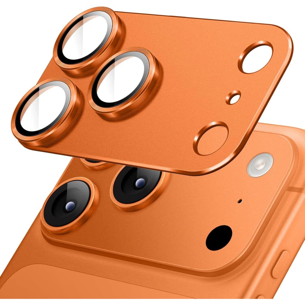 Folie de sticla Apple iPhone 17 Pro, protectie lentile camera spate, margine Cosmic Orange 1