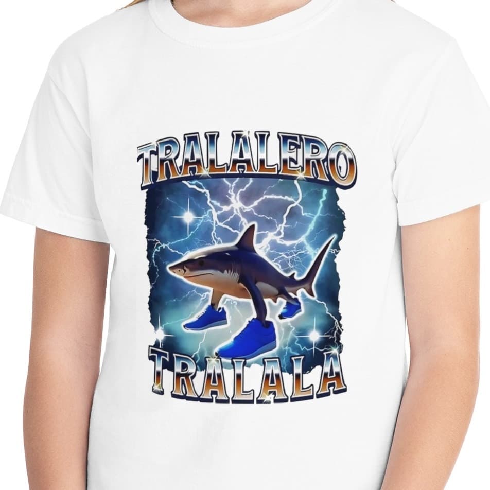 Tricou personalizat alb, copii/adulti, design Tralalero Tralala, modal, diverse marimi 1