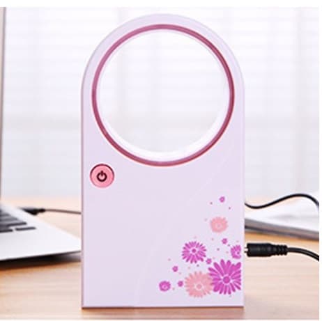 Mini ventilator portabil fara elice, alimentare USB sau baterii, alb/roz 1
