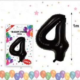 Balon din folie metalizata, 100 cm, negru, cifra 4 1
