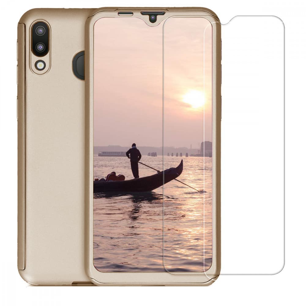 Husă Full Cover 360° pentru Samsung Galaxy A20s (față + spate + sticlă), aurie 1