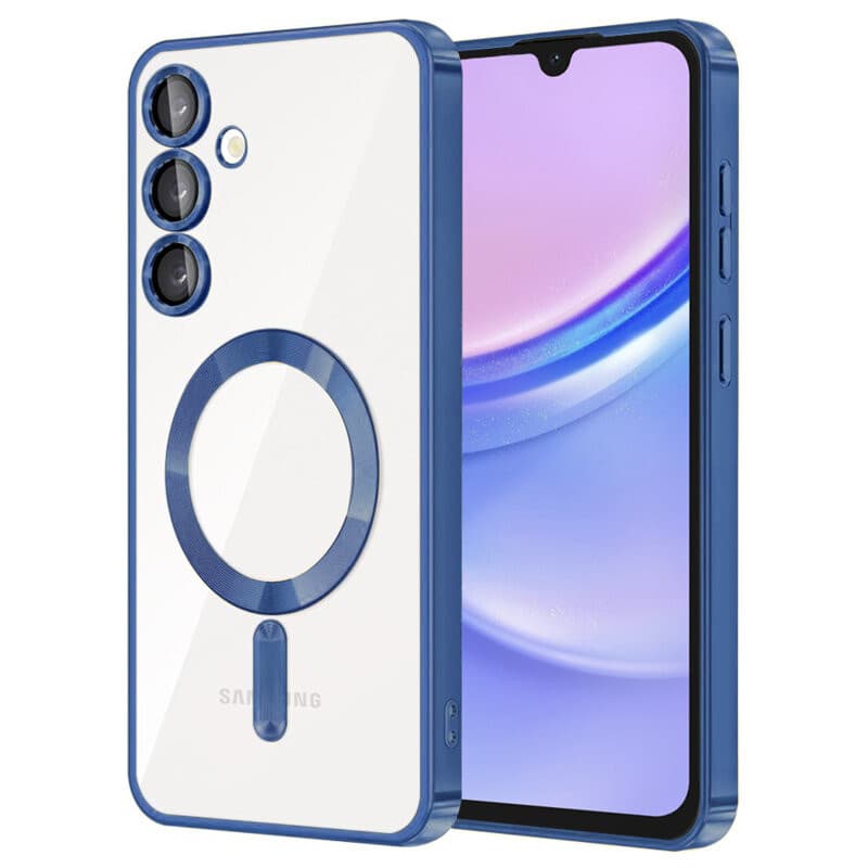 Husa Samsung Galaxy A35 5G, Electroplating Magsafe TPU, protectie camera, margini albastre 1