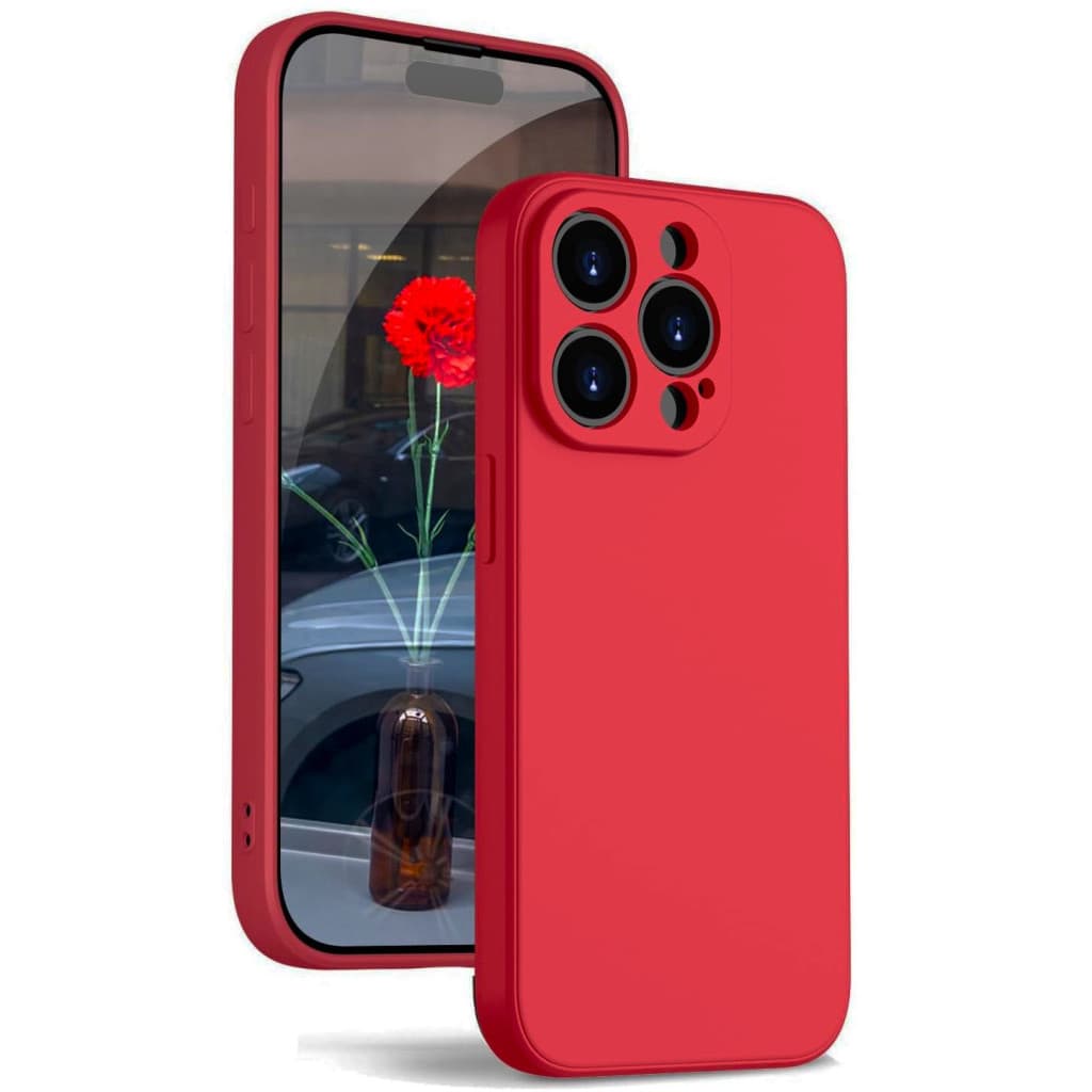 Husa Apple iPhone 14 Pro Max, Luxury Silicone, catifea in interior, protectie camere, rosie 1