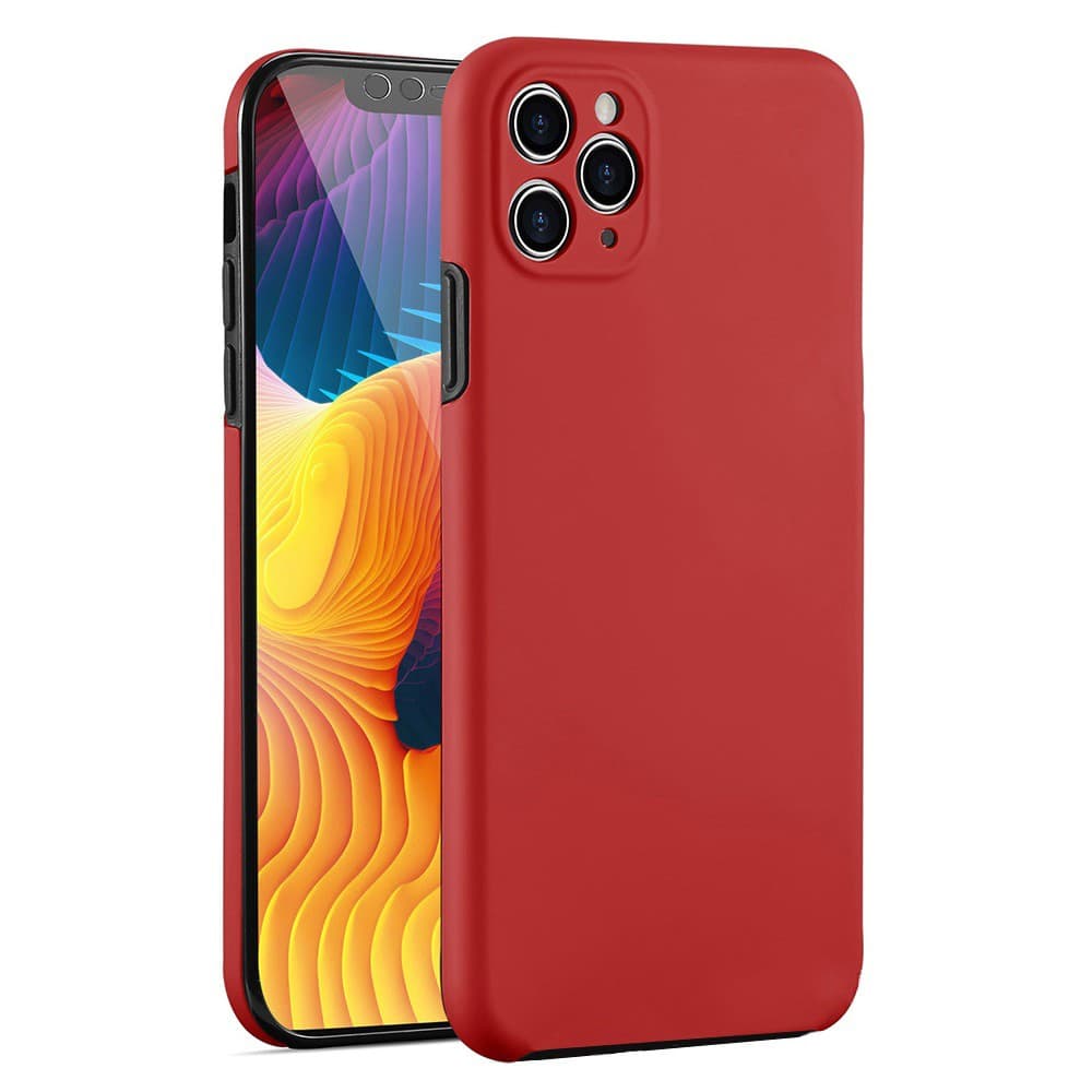 Husa protectie iPhone 12 Mini (fata + spate) Fully PC & PET 360°, rosu inchis 1