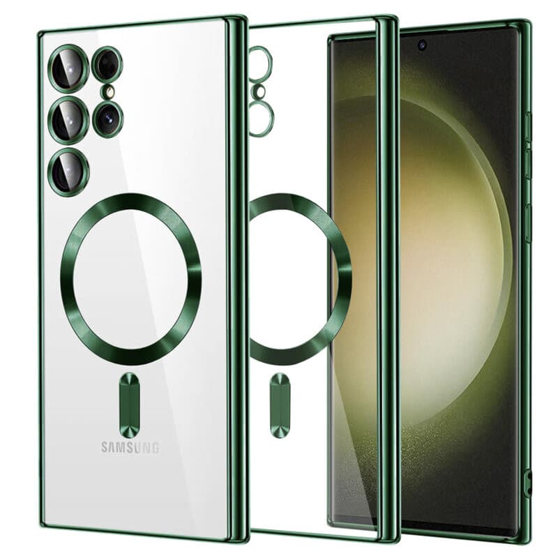 Husa Samsung Galaxy S22 Ultra, Electroplating Magsafe TPU, protectie camera, margini verzi 1