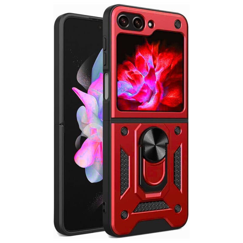 Husa Samsung Galaxy Z Flip5, Camshield Armor, inel sustinere, protectie camera, rosie 1