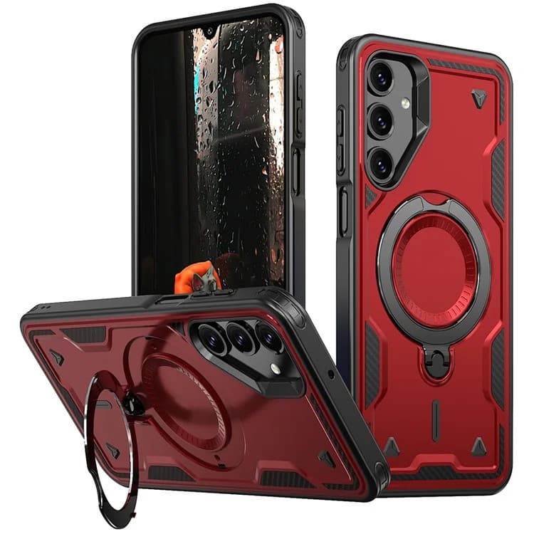Husa Samsung Galaxy A55, Hybrid Armor MagRing, inel rotativ, rosie 1