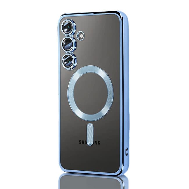 Husa Samsung Galaxy S25 Plus, Electroplating Magsafe TPU, protectie camera, margini albastre 1