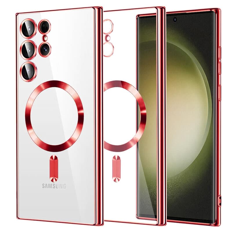 Husa Samsung Galaxy S25 Ultra, Electroplating Magsafe TPU, protectie camera, margini rosii 1