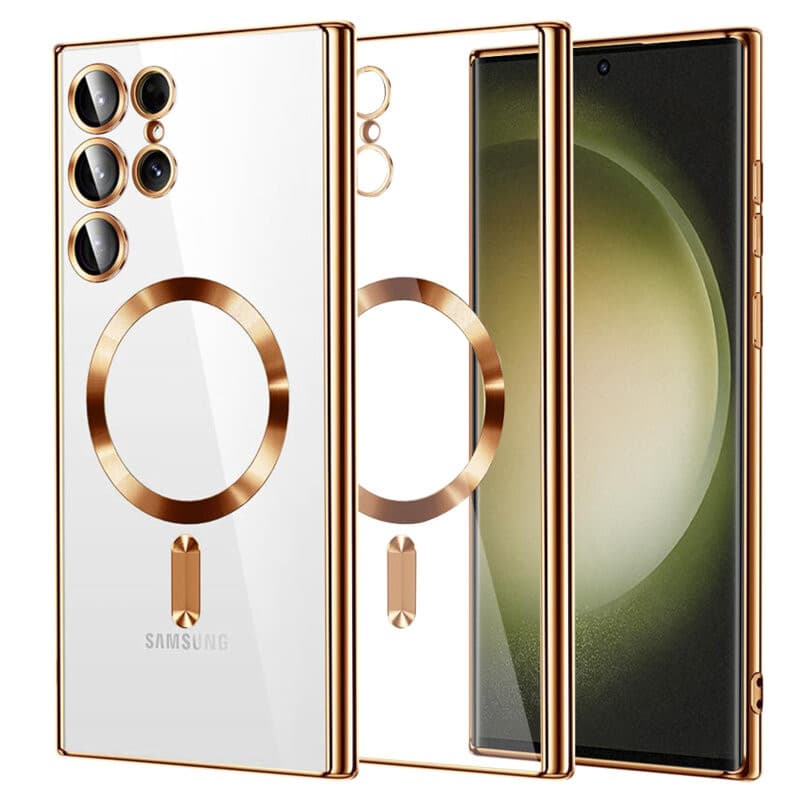 Husa Samsung Galaxy S25 Ultra, Electroplating Magsafe TPU, protectie camera, margini aurii 1