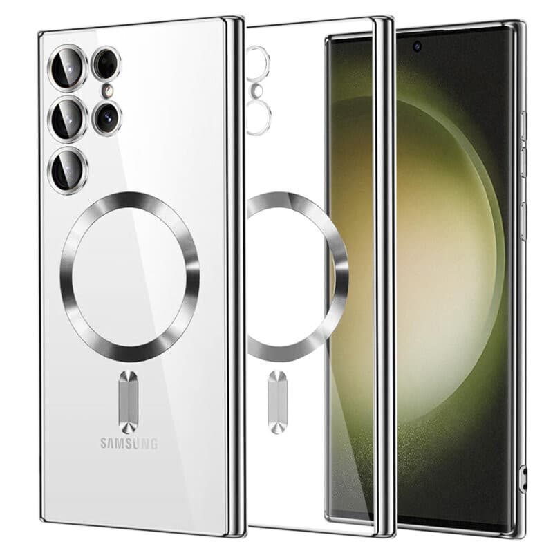 Husa Samsung Galaxy S25 Ultra, Electroplating Magsafe TPU, protectie camera, margini argintii 1