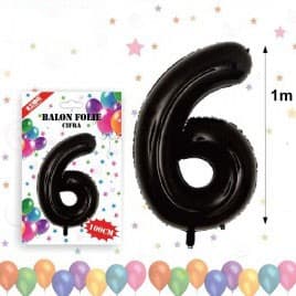 Balon din folie metalizata, 100 cm, negru, cifra 6 1