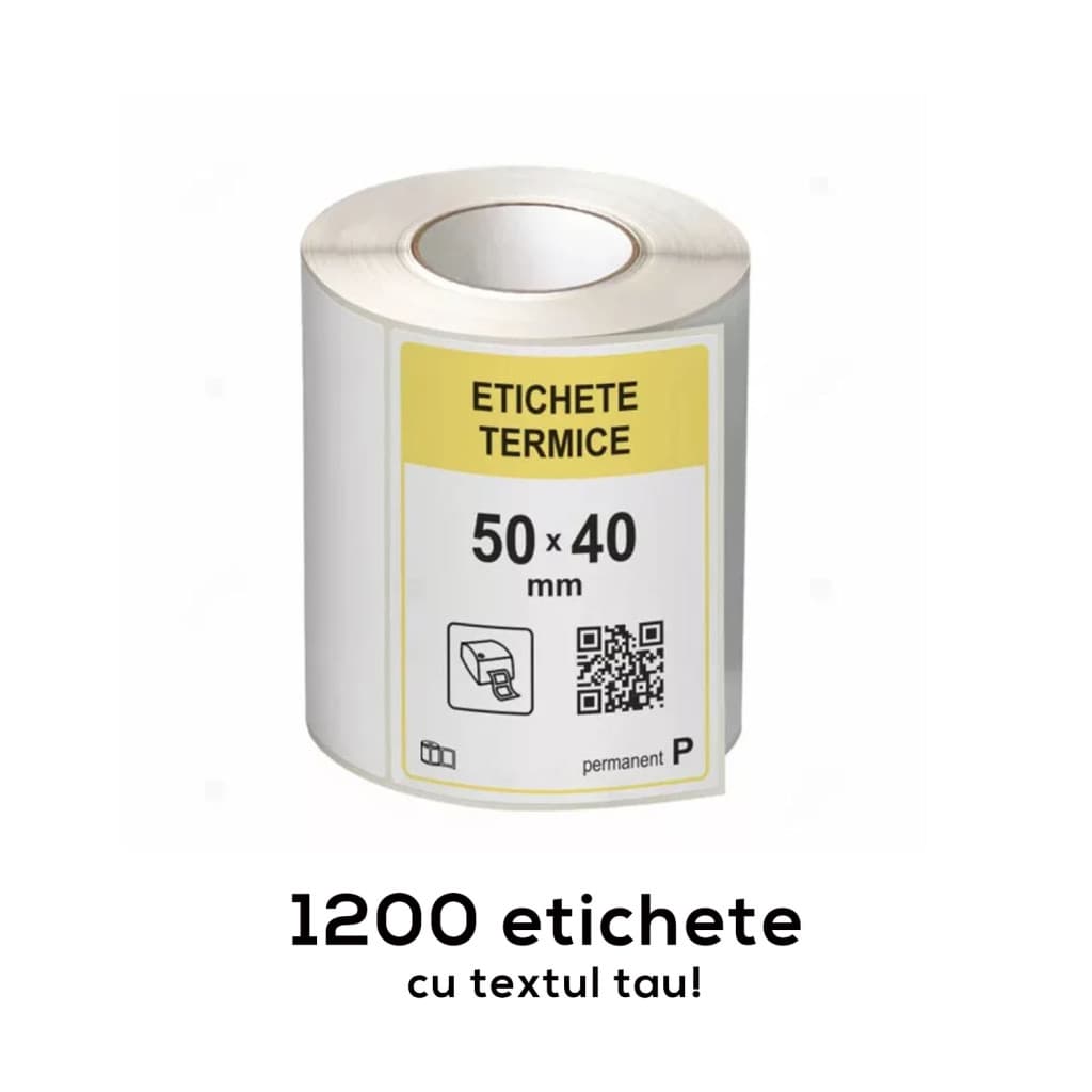 Etichete termice autoadezive la rola, 50 x 40 mm,  imprimate cu textul tau, 1200 etichete 1
