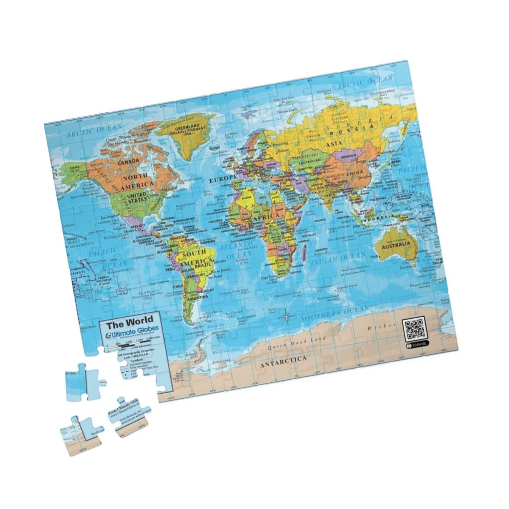 Puzzle 120 piese, 20 x 29 cm, carton alb perlat, harta lumii 1