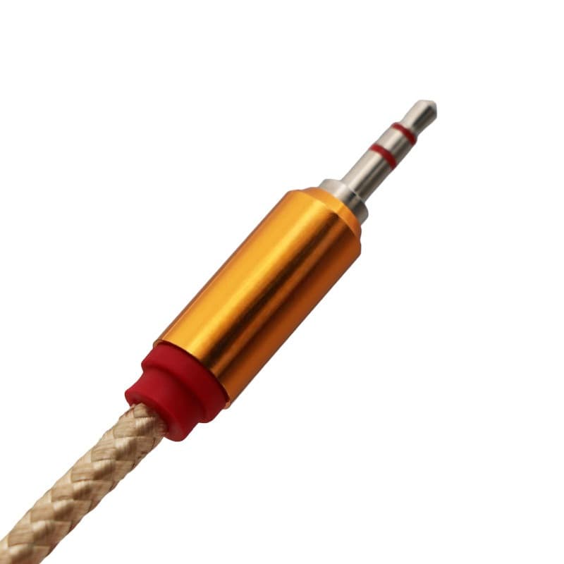 Cablu audio auxiliar / AUX / jack 3.5 mm, 2 metri, material textil impletit, capete metalice, auriu 1