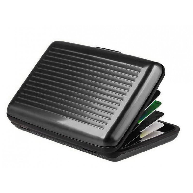 Portofel pentru carduri si bani, carcasa din aluminiu, negru 1