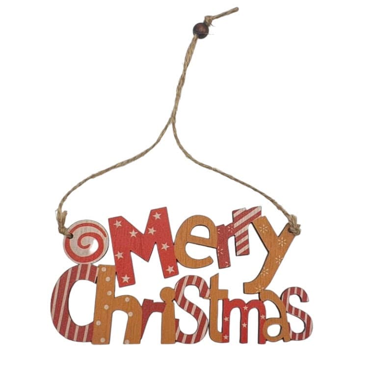 Decoratiune Craciun din lemn, Merry Christmas, rosu/portocaliu 1