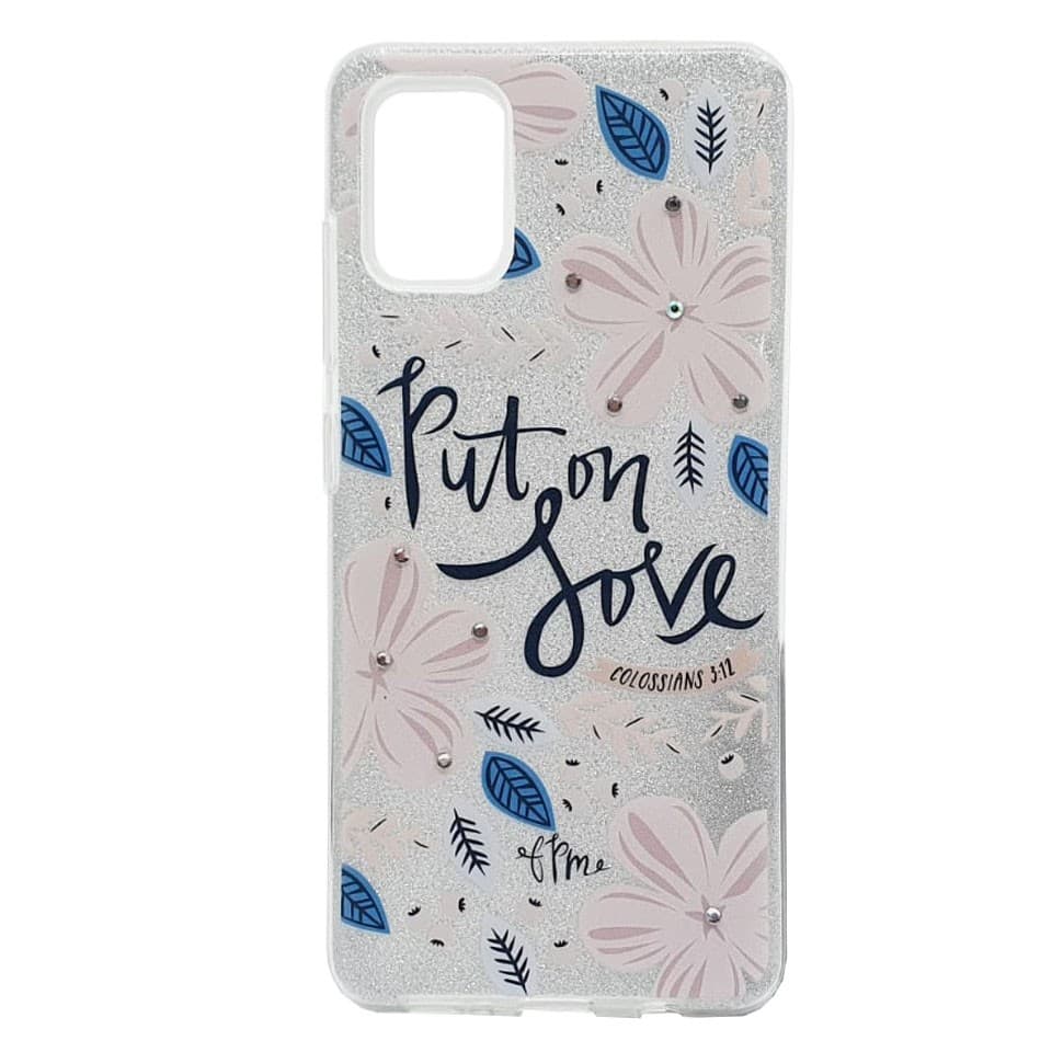 Husa Flowers Glitter pentru Samsung Galaxy S20 Ultra, cu mesaj, argintie 1