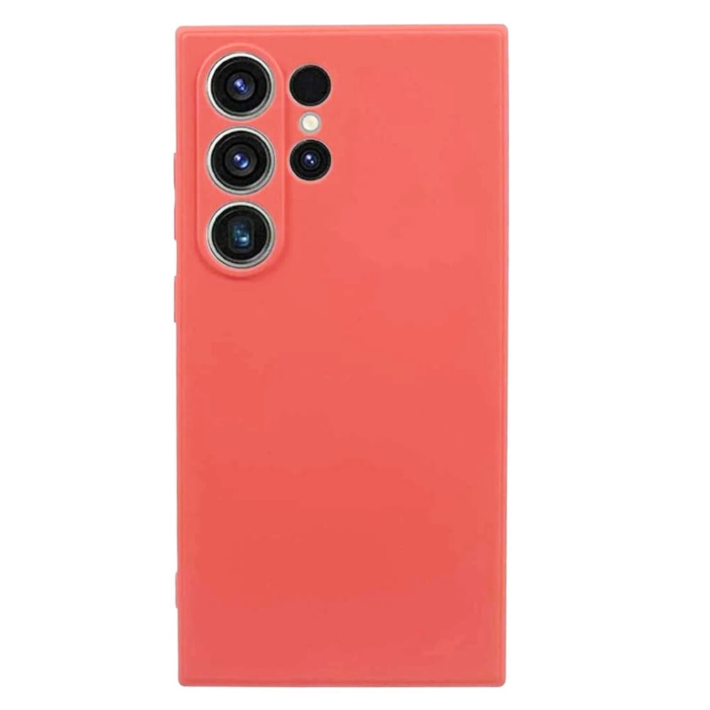 Husa Samsung Galaxy S24 Ultra, Luxury Silicone, catifea in interior, protectie camere, rosu piersica 1
