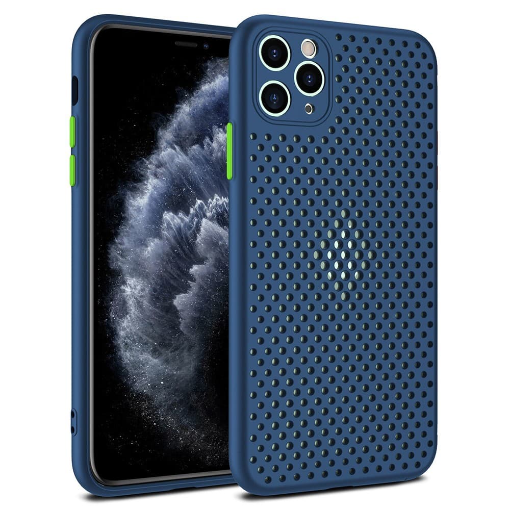 Husa Breath Case pentru Samsung Galaxy A41, silicon moale cu perforatii, albastru navy 1