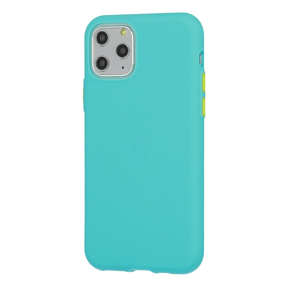 Husa de protectie Button TPU pentru Huawei Y6P, silicon moale, verde mint cu butoane galbene 1