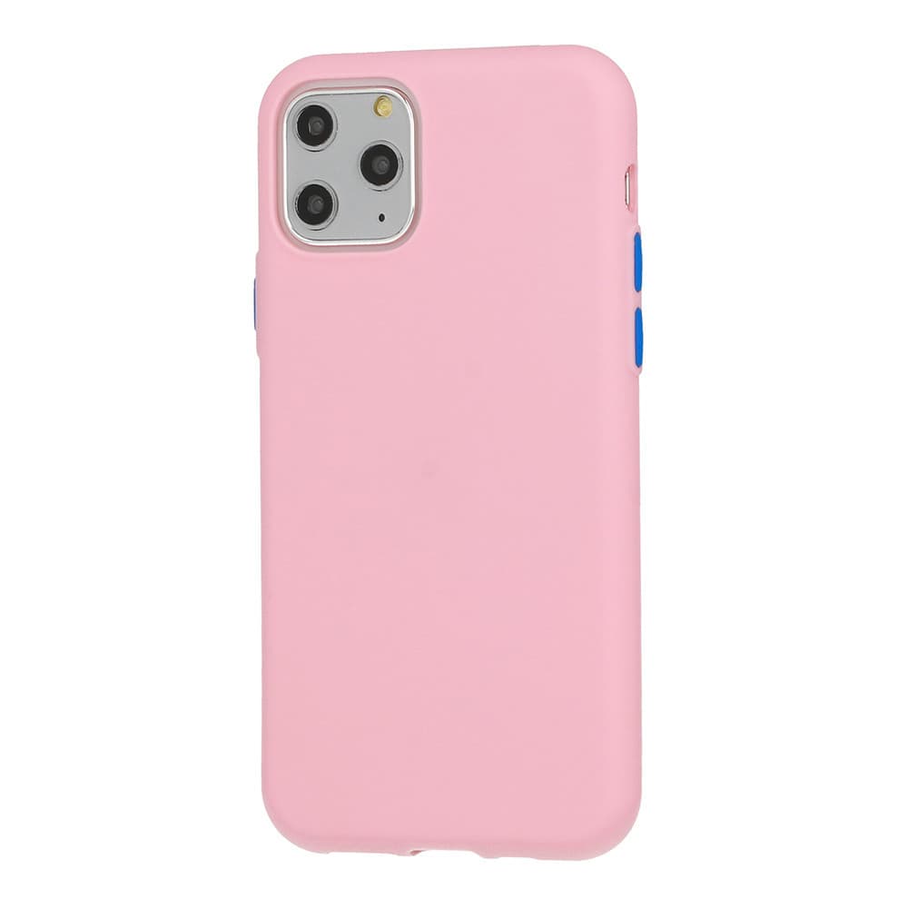 Husa de protectie Button TPU pentru Apple iPhone 11 Pro, silicon moale, roz deschis cu butoane albastre 1