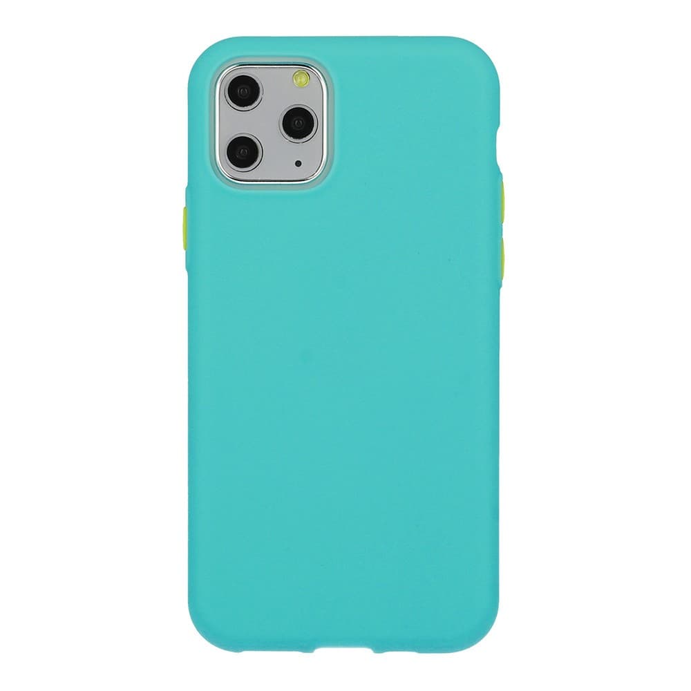 Husa de protectie Button TPU pentru Apple iPhone 11 Pro, silicon moale, verde mint cu butoane galbene 1