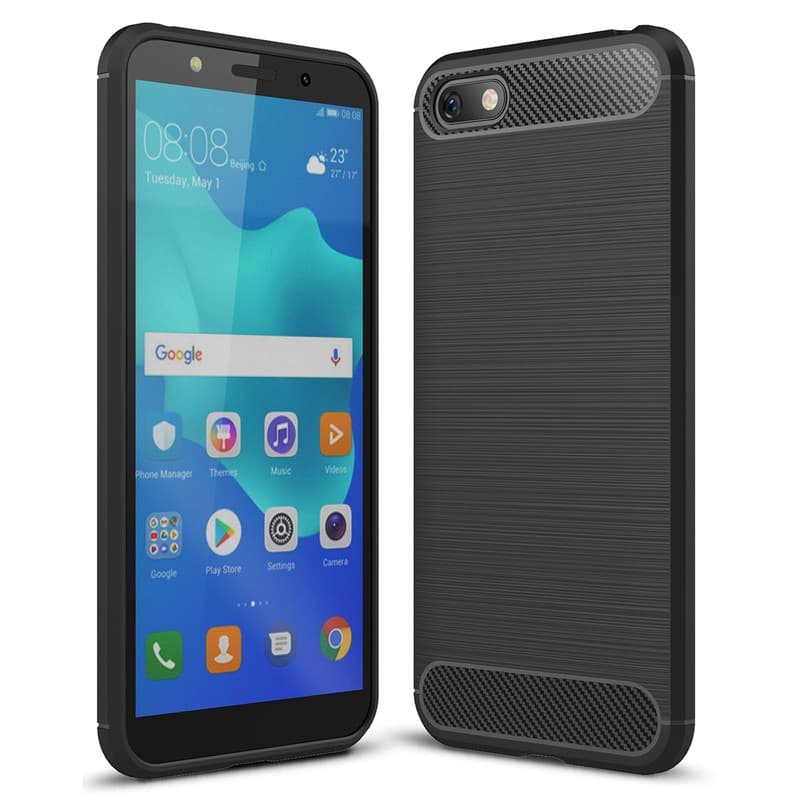 Husa de protectie Carbon Stripe pentru Huawei  Y5 2018, silicon moale, negru 1