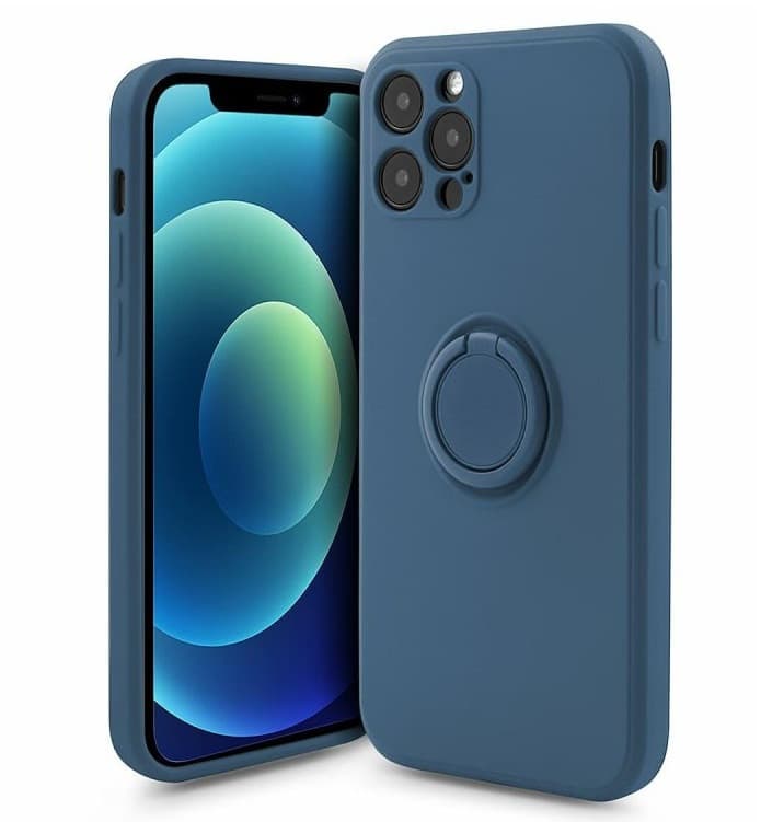 Husa Apple iPhone 13 Pro, Ring Silicone, suport sustinere rotativ, catifea in interior, albastra 1