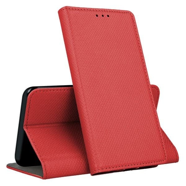 Husa protectie Motorola Moto E22, Smart Magnet Case, inchidere magnetica, rosie 1