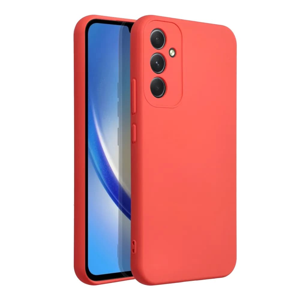 Husa Samsung Galaxy A34 5G, Luxury Silicone, protectie camera, catifea in interior, rosu piersica 1