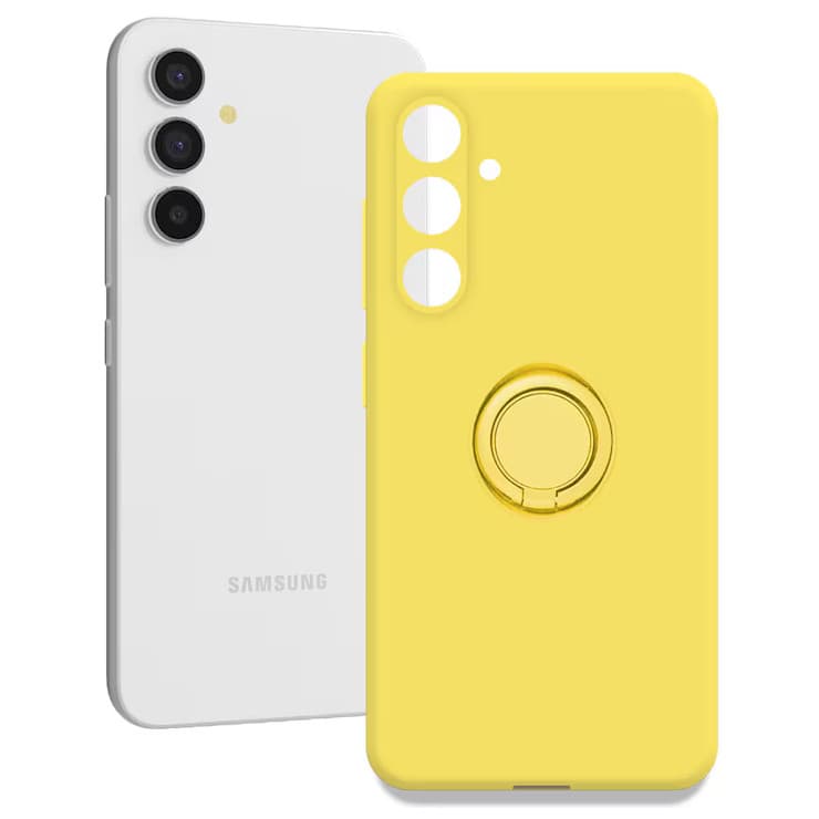 Husa Samsung Galaxy S22, Ring Silicone, inel rotativ, catifea in interior, galbena 1