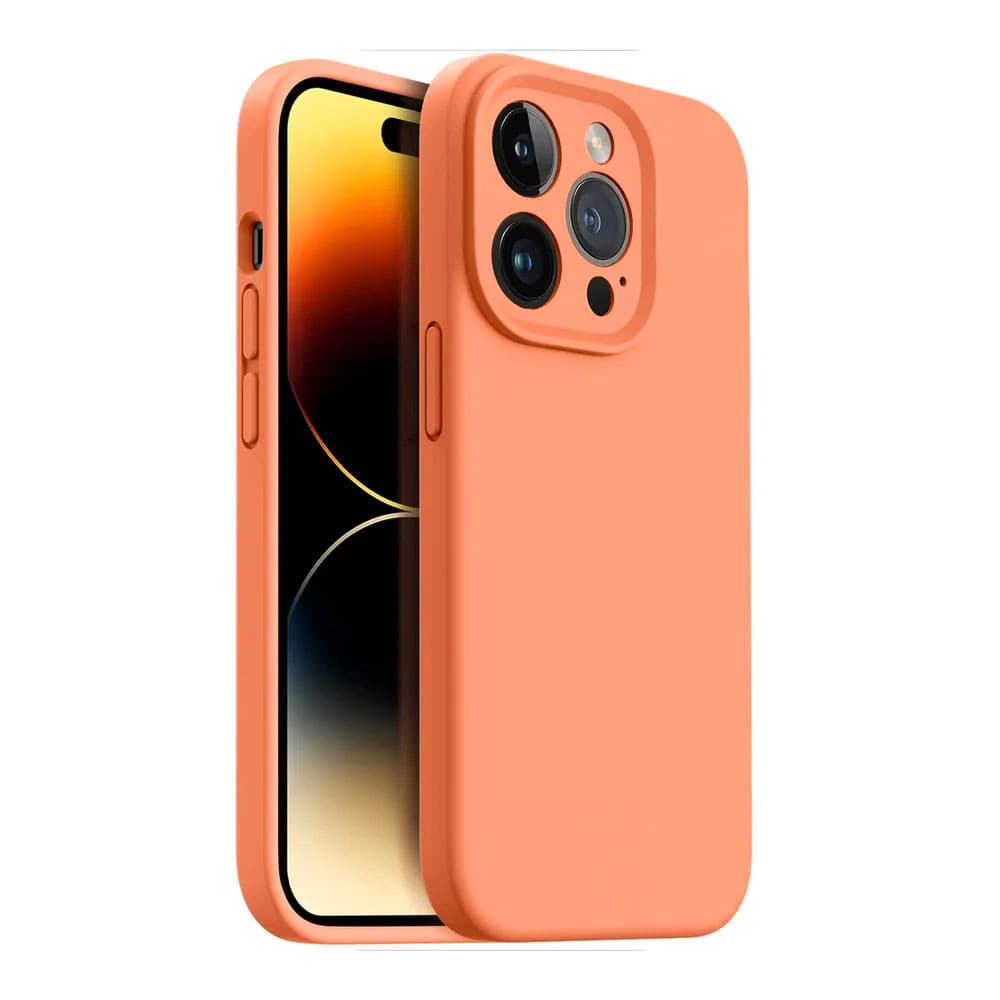 Husa Apple iPhone 15 Pro Max, Luxury Silicone, catifea in interior, protectie camere, portocalie 1