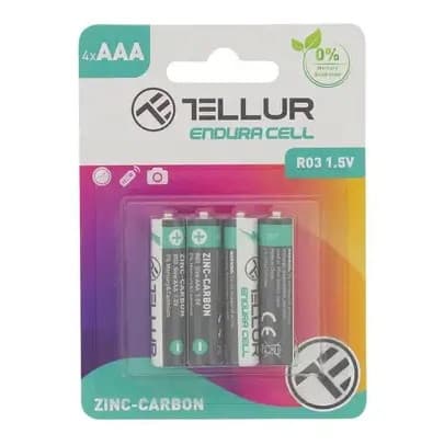 Set 4 baterii Tellur Endura Cell, Zinc-Carbon, AAA R03, 1.5V 1