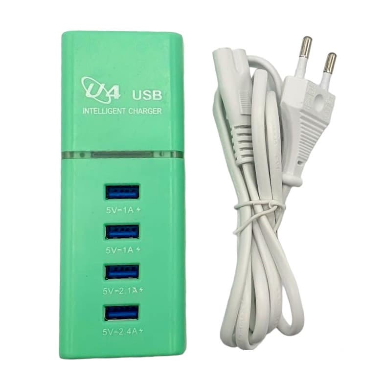 Incarcator casa U4, 4 porturi USB 5V - 2.4A, cablu prelungitor 1 metru, verde 1