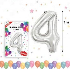 Balon din folie metalizata, 100 cm, argintiu, cifra 4 1
