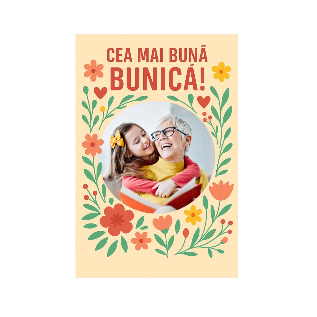 Magnet foto personalizat cu imaginea ta, sidefat, 9.5 x 5 cm, rama Cea mai buna bunica! 1