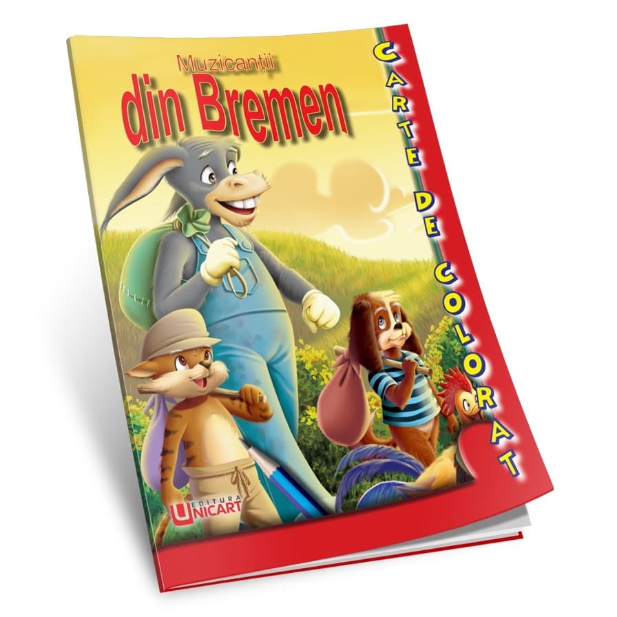 Carte de citit si colorat A5, editura Unicart, Muzicantii din Bremen 1