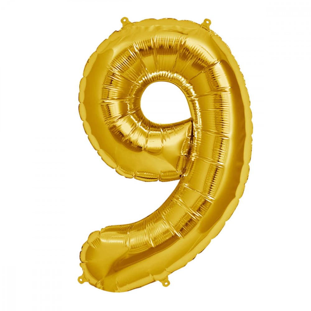 Balon din folie metalizata, 35 cm, auriu, cifra 9 1