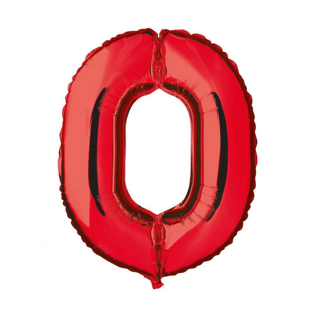 Balon din folie metalizata, 35 cm, rosu, cifra 0 1