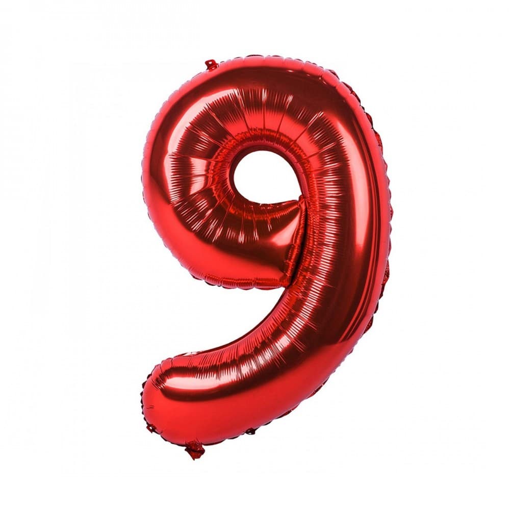 Balon din folie metalizata, 35 cm, rosu, cifra 9 1