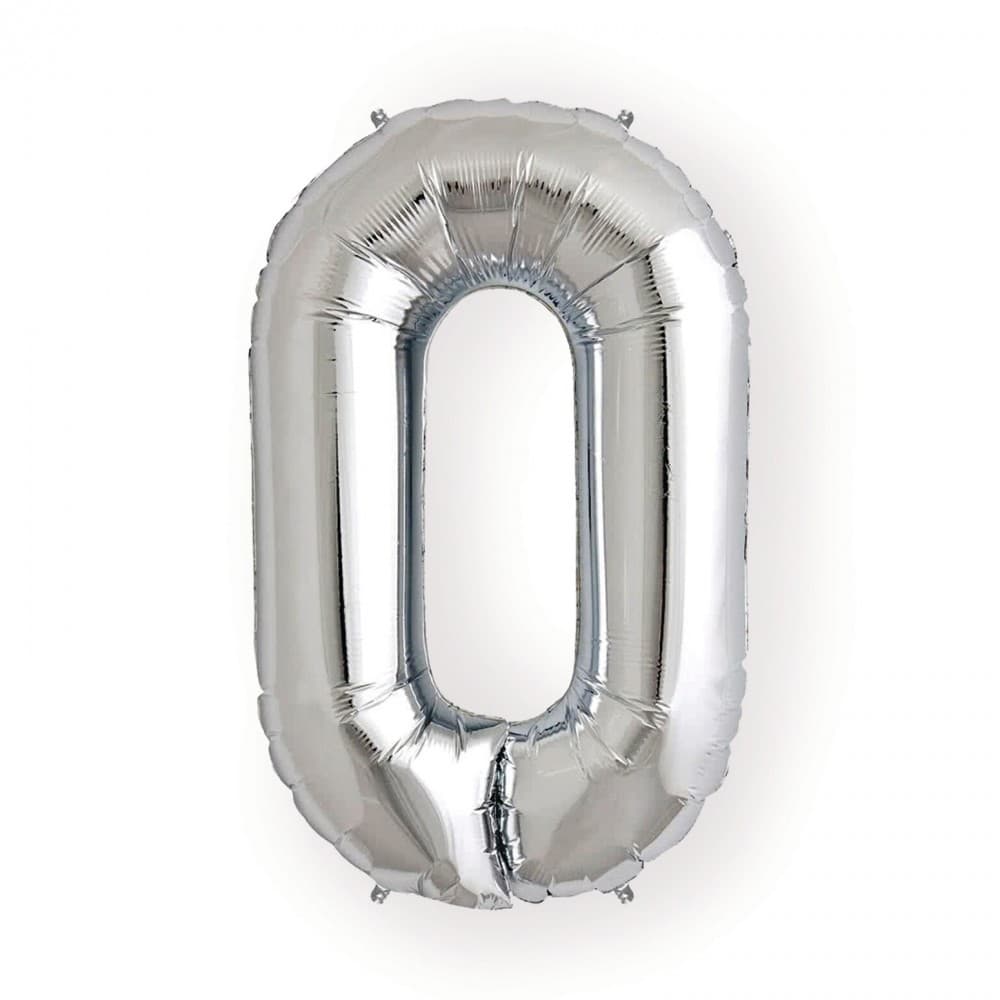 Balon din folie metalizata, 35 cm, argintiu, cifra 0 1