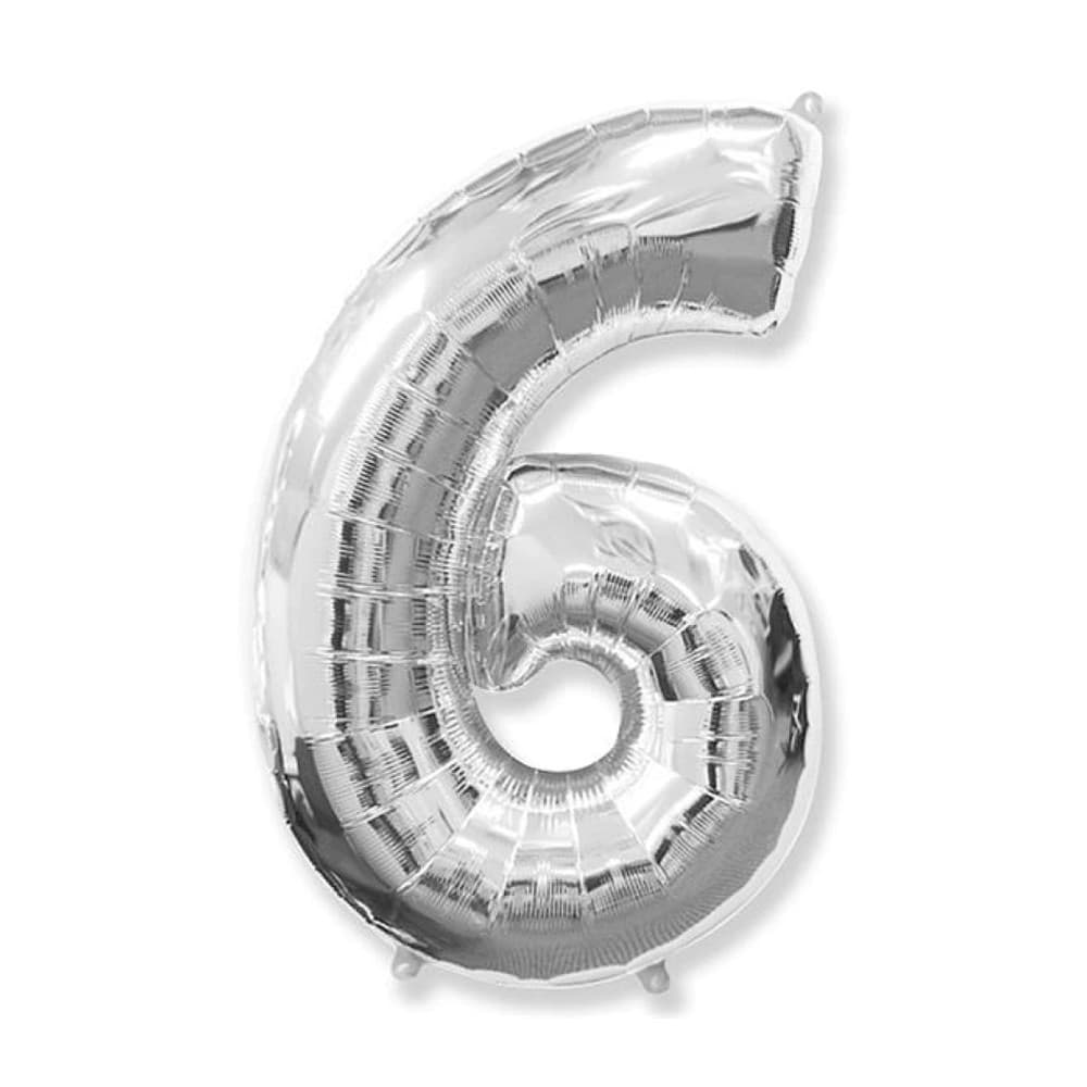 Balon din folie metalizata, 35 cm, argintiu, cifra 6 1