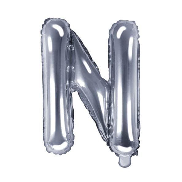 Balon din folie metalizata, 35 cm, argintiu, litera N 1