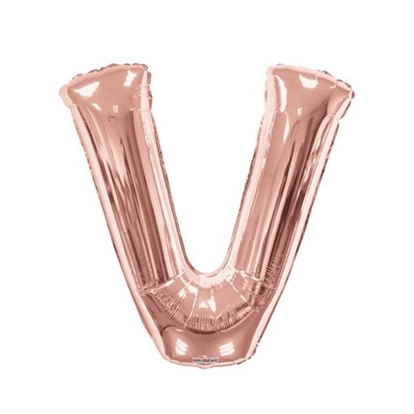 Balon din folie metalizata, 35 cm, rose gold, litera V 1