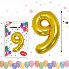 Balon din folie metalizata, 100 cm, auriu, cifra 9 1