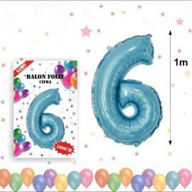 Balon din folie metalizata, 100 cm, albastru, cifra 6 1
