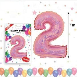 Balon din folie metalizata, 100 cm, roz, cifra 2 1